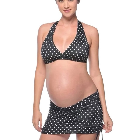 Prego Other - Prego NWT Black Polka Dot Ruched Bikini Set Maternity Swimsuit Women’s Medium